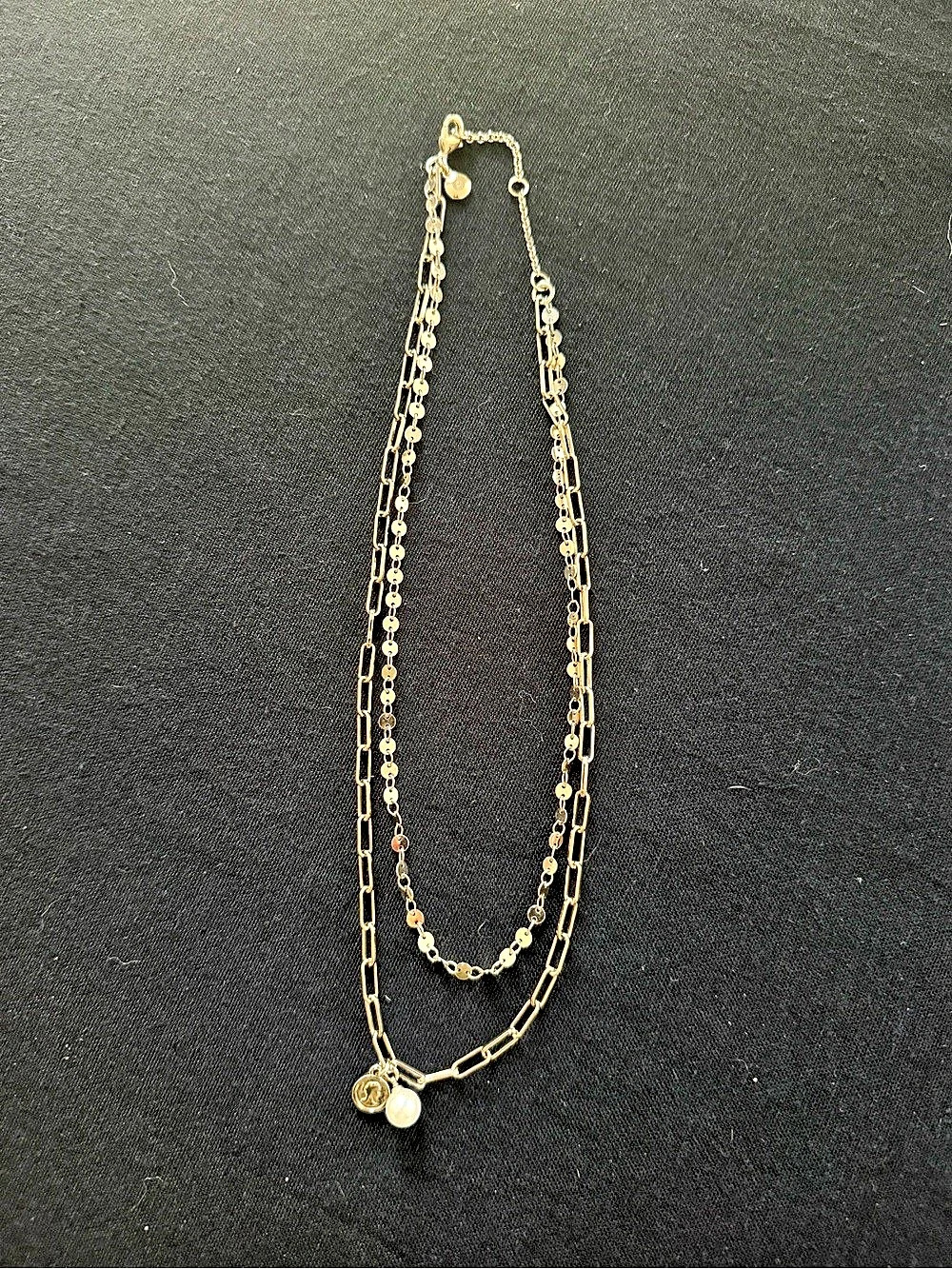 Layered Pendant Necklace in Gold & White Like New